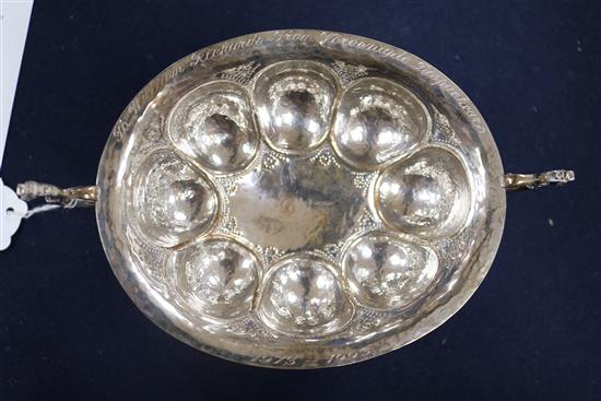 A Dutch white metal two handled cusped oval bowl, 19cm.
